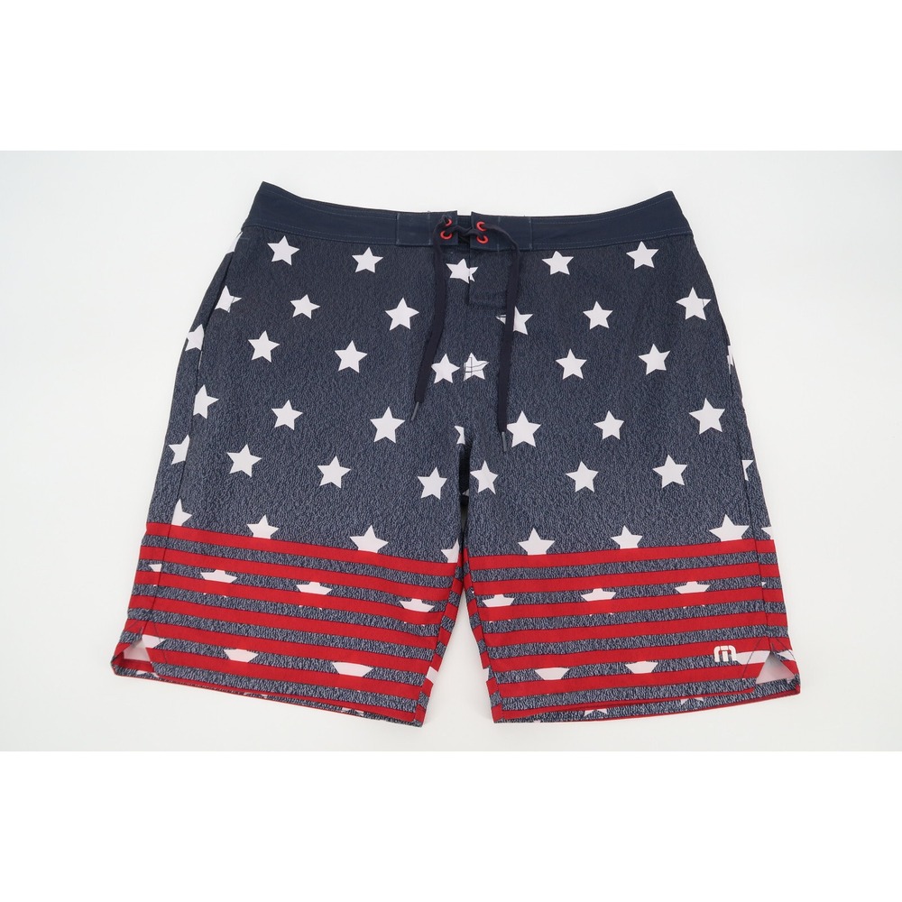 Travis Mathew Board Shorts Trunks Mens Size 34 Red White Blue American Flag USA‎